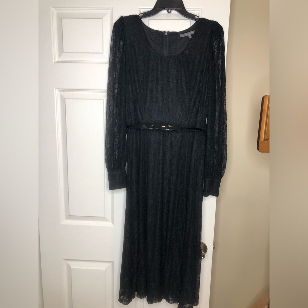 julia jordan Black Lace Long Sleeve Midi Dress with Belt